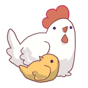 07 Chicken An image graphic of a hen and her baby chick. Image created by Wendy Xu for the iREAD summer reading program.